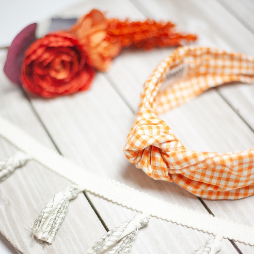 Orange Gingham Knotted Headband